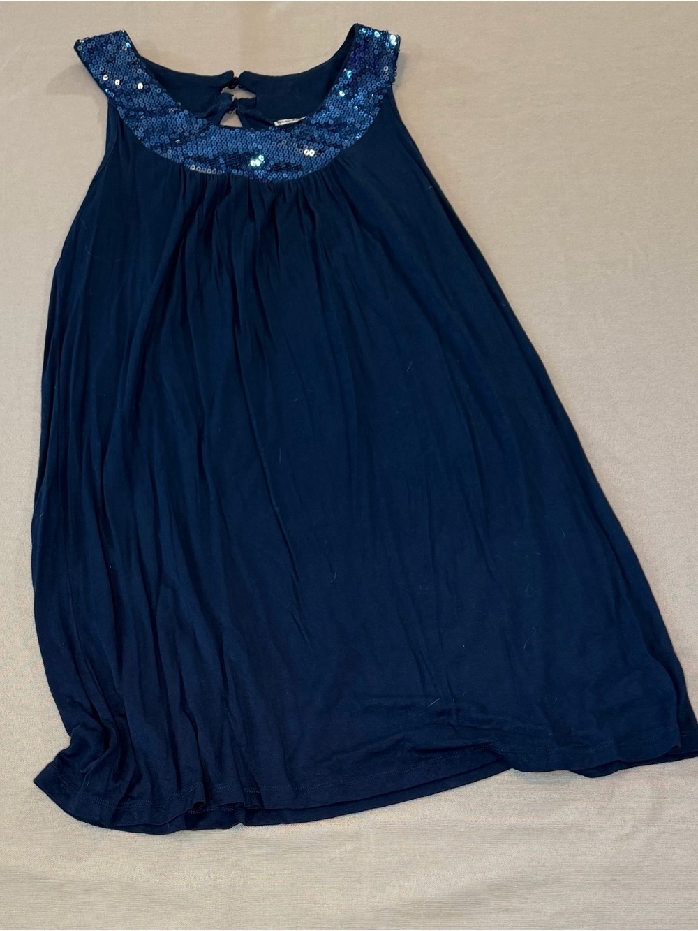 Pink Rose Navy Blue A-Line Dress with Sequin Yoke